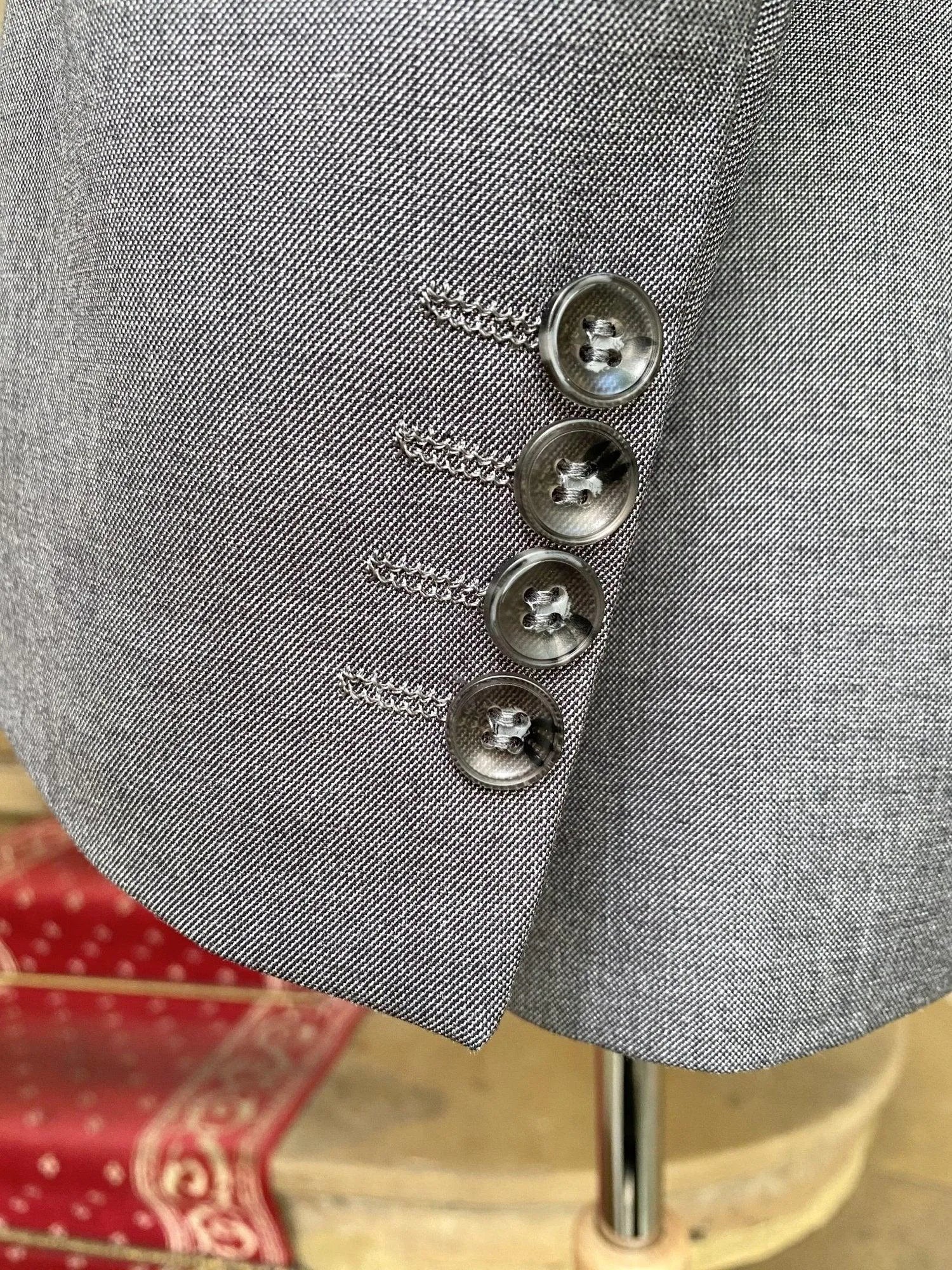 Costume Croisé Gris Clair Fil à Fil - Image 3