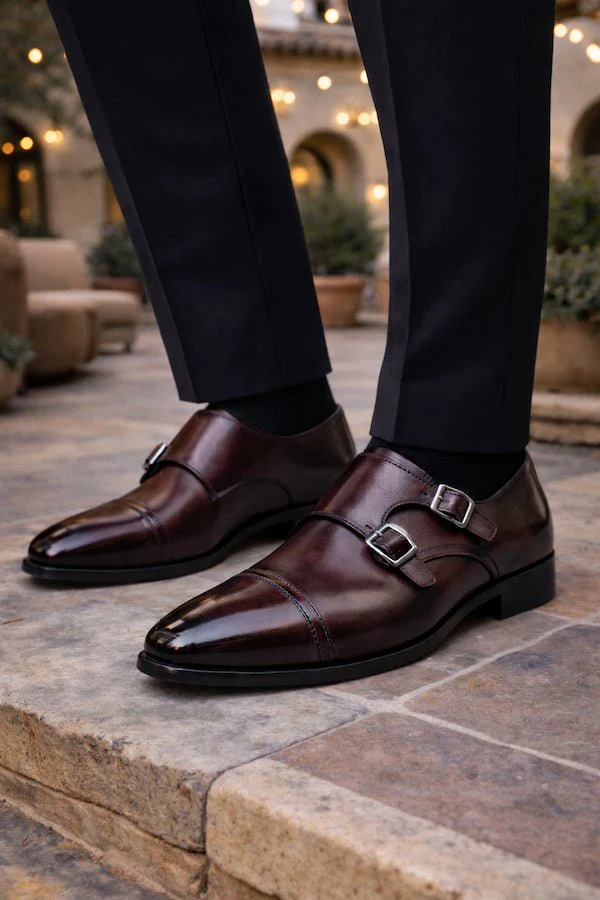 Chaussure Richelieu Cuir Bordeaux À Double Boucles RIVOLI - Image 5