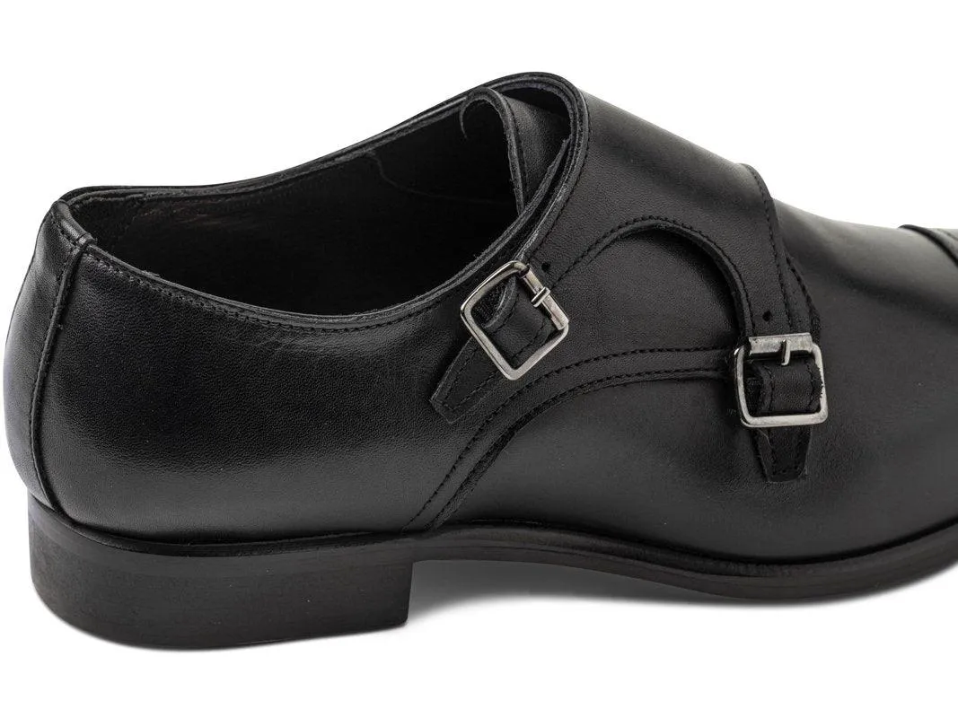 Chaussure Richelieu Cuir Noir À Double Boucles RIVOLI - Image 4