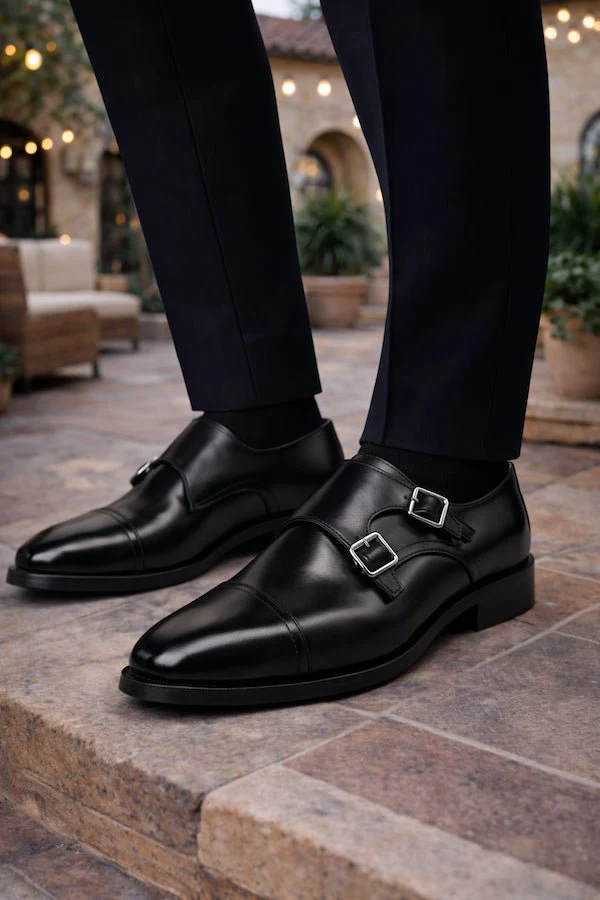 Chaussure Richelieu Cuir Noir À Double Boucles RIVOLI - Image 5